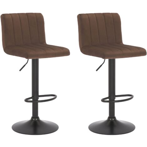 Juego de 2 taburetes de bar giratorios, regulables en altura, asiento cosido en terciopelo marrón y metal negro 100004225 (1/5)