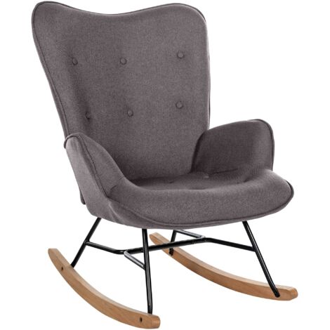 Mecedora mecedora en tela gris oscuro, estructura de metal acolchada y deslizadores de madera 100003805