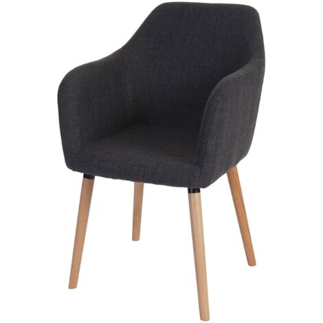 Silla de comedor de oficina retro de los años 50 en tela gris con patas de madera clara 040002367 (1/5)