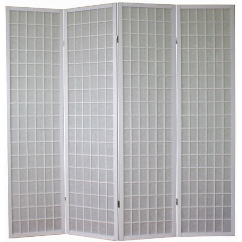 Biombo de 4 paneles en madera blanca y papel de arroz 175x175cm PAR06058 (1/3)