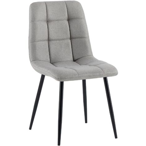 Silla de comedor x1 pespunte cuadrado en tela gris claro patas de metal negro 100001978 (1/5)