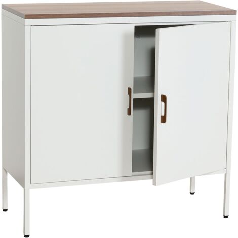 Cómoda mueble almacenaje aparador oficina 2 puertas metálicas 90x90x40cm tapa MDF melamina blanca 2 compartimentos con puertas MED04084