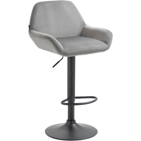 Taburete de bar en terciopelo gris acolchado base trompeta en metal negro mate TDB10420 (1/5)