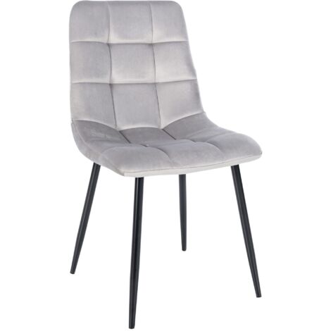 Silla de comedor x1 pespunte cuadrado en terciopelo gris patas metal negro 100001956 (1/5)