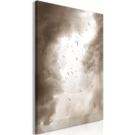 Cuadro decorativo en lienzo con impresión premium en 1 parte sobre marco de madera Patrón de pájaros en las nubes 20x30 cm 110015067 (1/3)