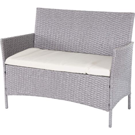 Banco de jardín de polirratán gris con cojín crema MDJ04139 (1/3)