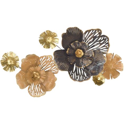 Decoración de pared para colgar con estampado de flores beige y negro en metal 92x7,6x50 cm DEC05092 (1/2)