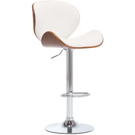 Taburete bar x1 trona diseño retro en PVC blanco madera curvada y metal DEC029447 (1/5)