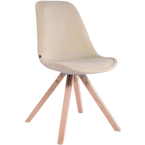 Silla de comedor de diseño escandinavo en terciopelo color crema y patas de madera clara forma cuadrada 100003438 (1/3)