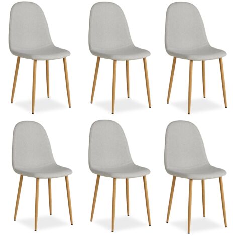 Juego de 6 cómodas y modernas sillas de cocina comedor en tela gris, patas de metal imitación madera CDS06304 (1/5)
