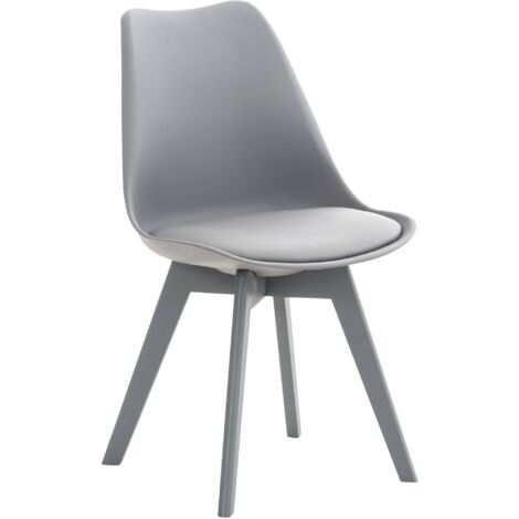 Silla de comedor x1 diseño escandinavo en plástico y PVC gris y patas de madera gris 100002275 (1/5)