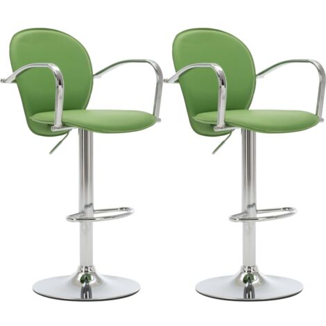 Juego de 2 taburetes de bar con reposabrazos de diseño moderno en PVC verde y acero DEC029572 (1/5)