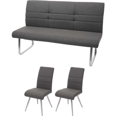 Juego de 2 sillas de comedor + banco de 160 cm en tejido gris marrón con estructura de acero inoxidable 040007488 (1/5)