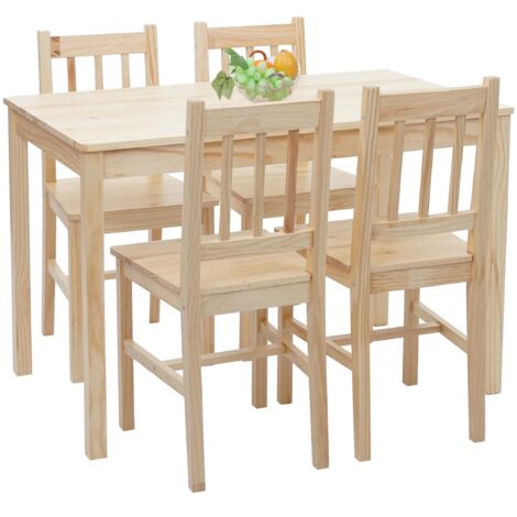 Conjunto de sillas y mesa de comedor estilo rústico en madera maciza de pino 040003065