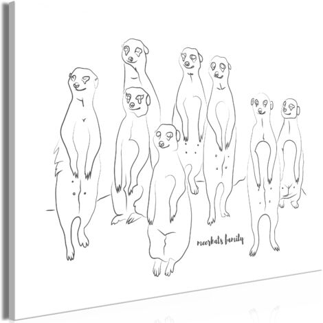 Cuadro decorativo en lienzo con impresión premium de 1 parte sobre marco de madera Motivo de la familia Suricata 120x80 cm 110014671 (1/3)