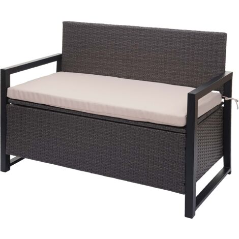 Banco de jardín de 2 plazas de polirratán gris caja de almacenamiento cojín de asiento beige 040004170