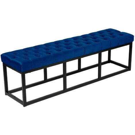 Banco banco final de cama longitud 150 cm de terciopelo acolchado de terciopelo azul y metal negro 100003668