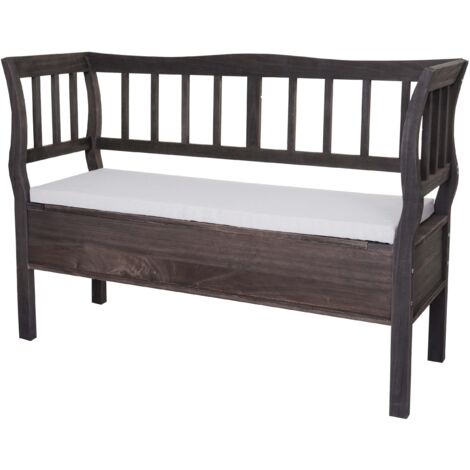 Banco con espacio de almacenaje y cojín de asiento 119 cm en madera envejecida marrón grisáceo 040005870