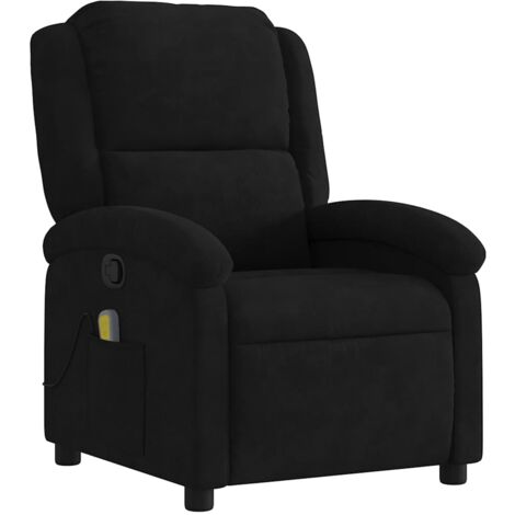 Sillón de relajación TV función masaje reclinable 6 puntos de masaje en terciopelo negro DEC027072