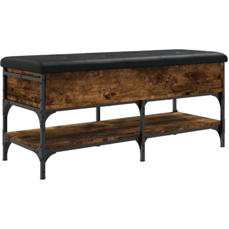 Banco zapatero con compartimento de almacenamiento y cojín de asiento negro 102 x 42 x 45 cm en madera contrachapada color roble ahumado DEC024839 (1/5)