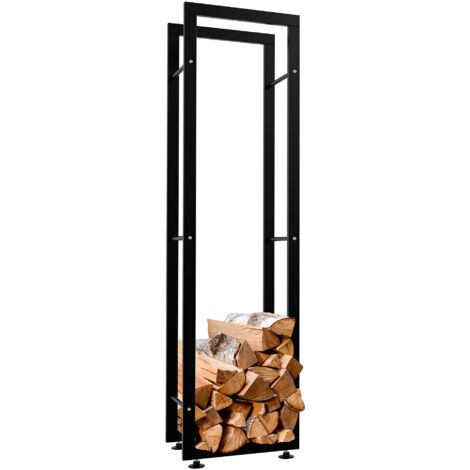 Leñero, estante de soporte para leña para chimenea, 150x40x25 cm, metal negro 100003554 (1/5)
