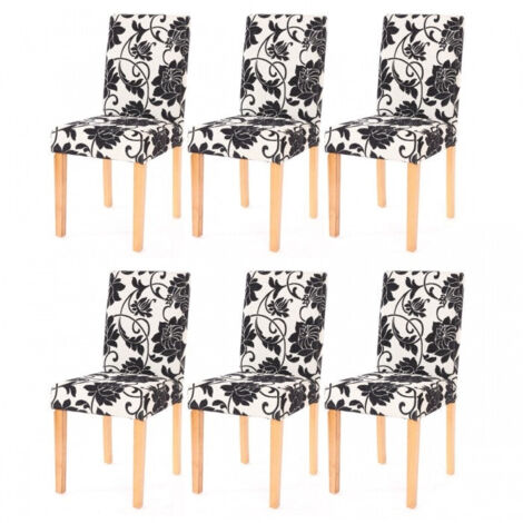 Juego de 6 sillas de comedor en tela estampada blanca y negra con pies ligeros CDS04221 (1/4)