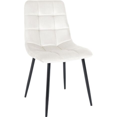 Silla de comedor x1 costura decorativa cuadrada en tela terciopelo blanco crema y metal negro 100002136 (1/5)