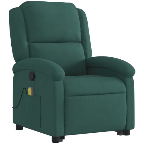 Sillón de relajación TV función masaje reclinable elevación eléctrica en terciopelo verde oscuro DEC027131 (1/5)