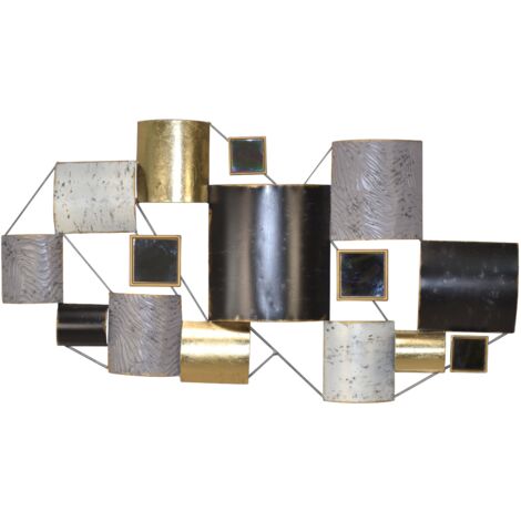 Decoración de pared para colgar patrón negro y dorado en metal 91x5,5x49 cm DEC05090 (1/2)