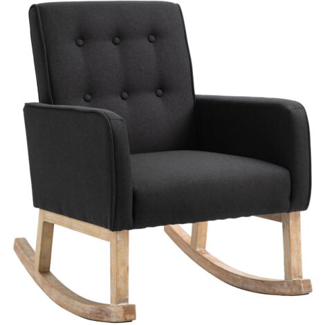 Mecedora mecedora de diseño moderno respaldo acolchado en tela patas de madera tela negra FAL101541