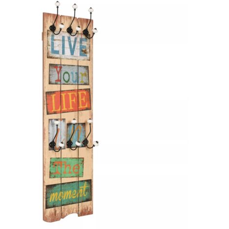 Perchero de pared con 6 ganchos mueble de entrada 120 x 40 cm LIVE LIFE DEC024194 (1/5)