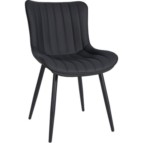 Silla de comedor x1 costura decorativa vertical con patas de metal negro asiento de PVC negro 100002257 (1/5)