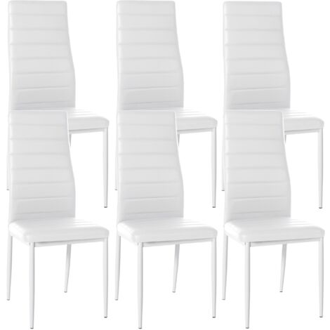 Juego de 6 sillas de comedor de diseño sencillo en sintético blanco con estructura de metal negro cosido CDS10297 (1/5)
