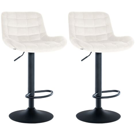 Juego de 2 taburetes de bar con estructura de metal negro y asiento de terciopelo color crema con costuras 100004444 (1/5)