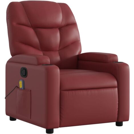 Sillón de relajación TV función masaje reclinable 6 puntos de masaje en PVC rojo burdeos DEC027077