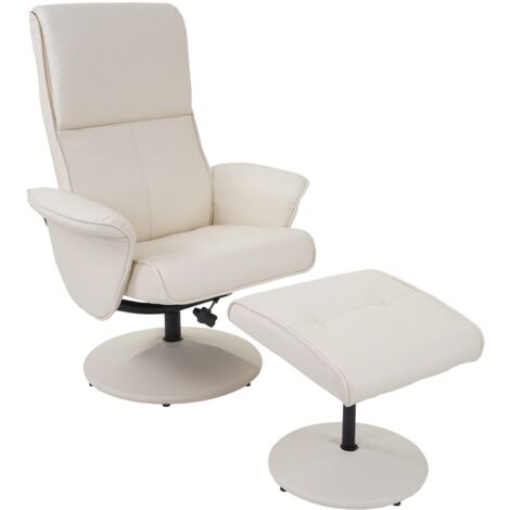 Sillón TV relax giratorio con cómodo taburete acolchado y respaldo alto en sintético color crema 040003106 (1/5)
