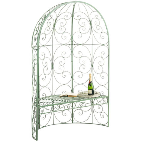 Banco de jardín con arco de rosas en metal verde envejecido, estilo vintage MDJ10185