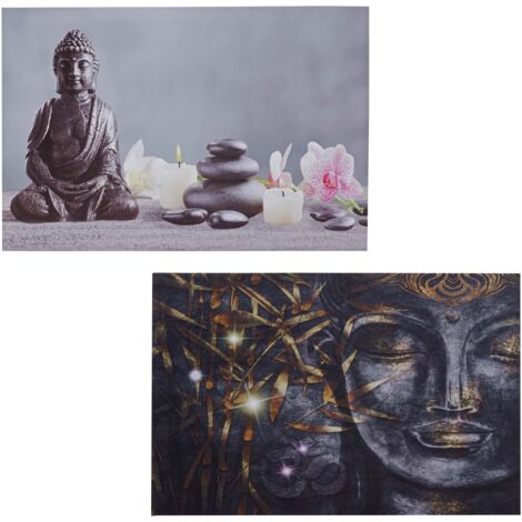 Juego de 2 cuadros luminosos de pared LED 40x60 cm Buda temporizador + velas 040000452 (1/5)