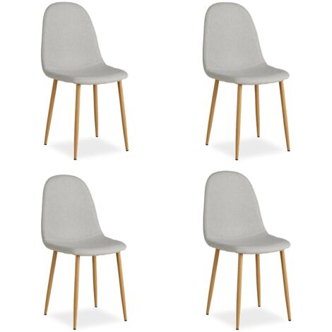 Juego de 4 cómodas y modernas sillas de cocina comedor en tela gris, patas de metal imitación madera CDS06204 (1/5)