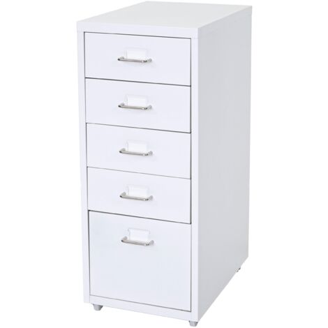 Cajonera mueble de oficina con ruedas 69x28x41cm 5 cajones acero blanco 040004353 (1/5)