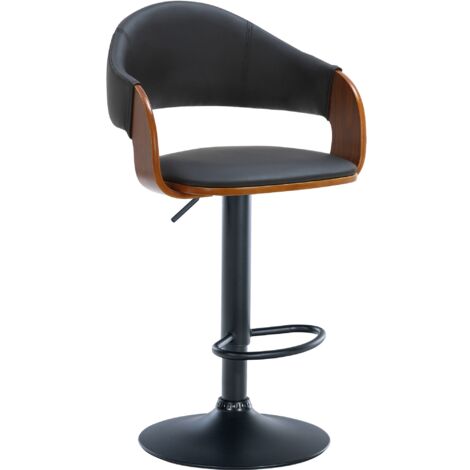 Taburete de bar de diseño retro chic con asiento de PVC negro y madera de nogal y base de metal negro 100005292 (1/5)
