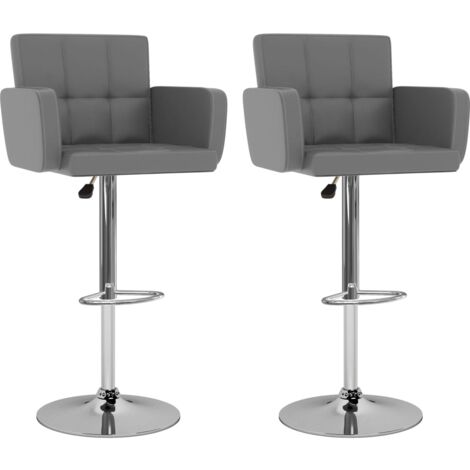 Juego de 2 taburetes de bar sillas altas con respaldo y reposabrazos en PVC gris DEC029734 (1/5)