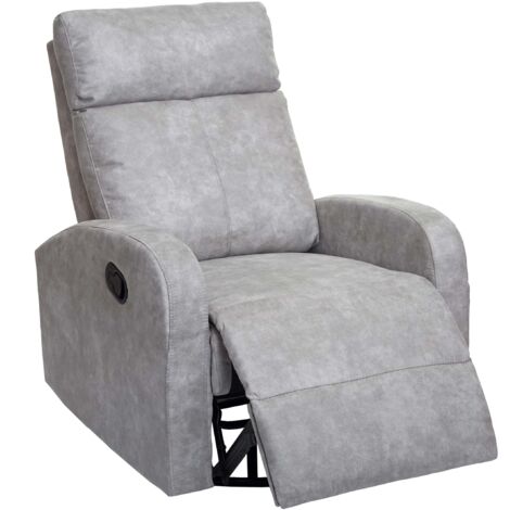 Sillón TV relax con función mecedora y asiento giratorio en tejido gris claro 040006873 (1/5)