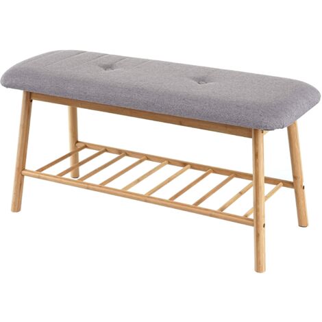 Banco zapatero asiento acolchado bambú 44x90x34cm BAN04050