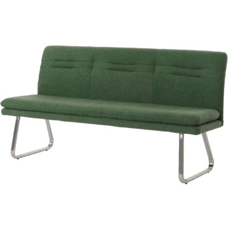 Banco de comedor Banco tapizado con respaldo en tela Boucle verde y acero inoxidable cepillado 180 cm 040005855
