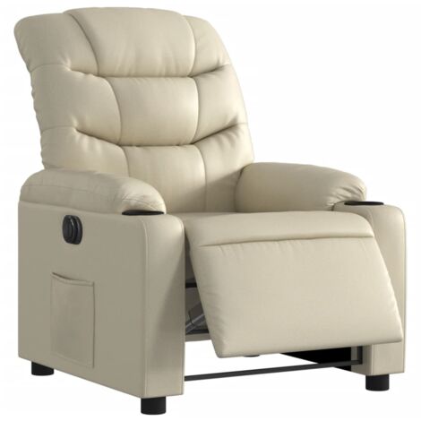 Sillón relax TV con función reclinable eléctrica muy cómodo en PVC crema DEC028259 (1/5)
