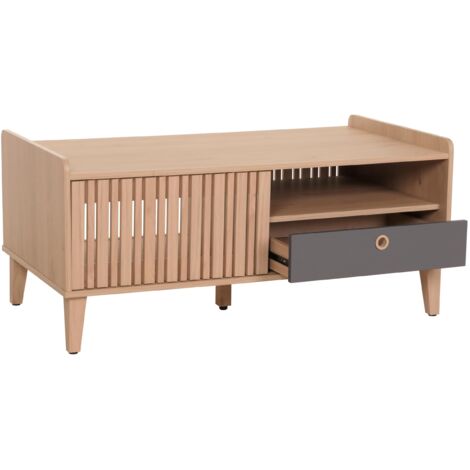Mesa de centro con 2 compartimentos de almacenamiento y 1 cajón en madera de mango 52 x 114 x 59 cm cajón gris beige 040008455 (1/5)