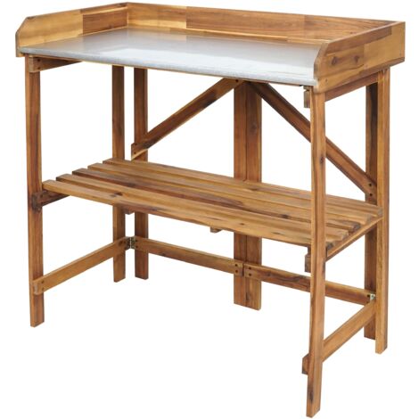 Soporte para plantas mesa de flores estante plegable para exterior 89x86x44 cm en madera de acacia marrón 040008568 (1/5)
