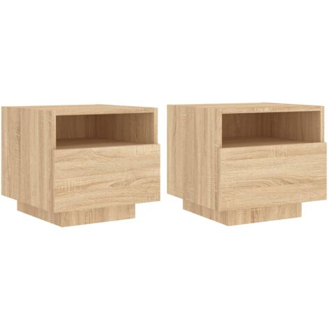 Juego De 2 Mesitas De Noche VECELO Con Cajón - Estilo Industrial Con Mármol Y Metal - Color Marrón