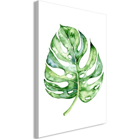 Cuadro decorativo en lienzo con impresión premium de 1 parte sobre marco de madera Patrón de acuarela Monstera 60x90 cm 110015975 (1/3)